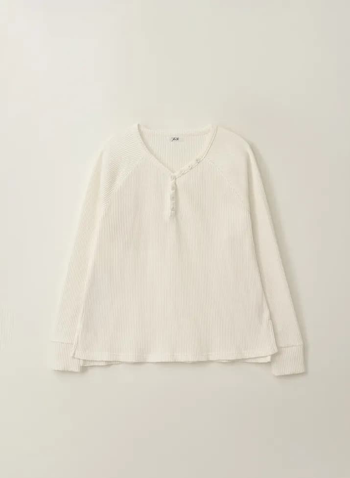 CASHMERE BUTTON BOXY WAFFLE KNIT